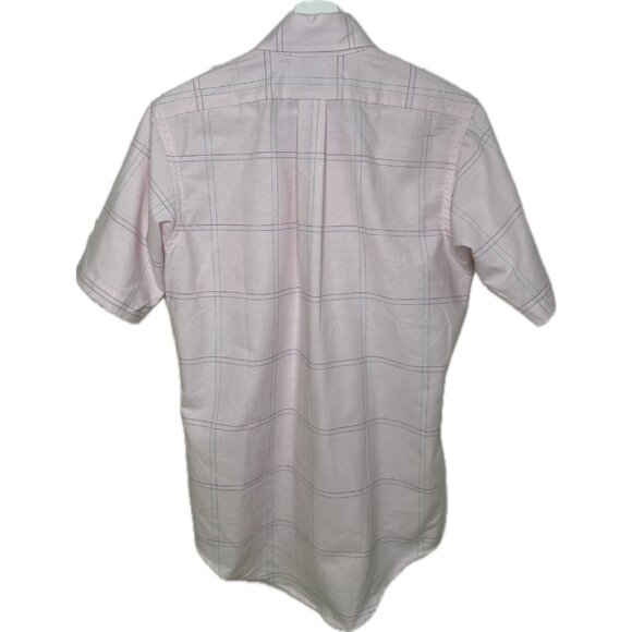 Arrow Dover Men’s Button Down Shirt Pink Plaid Short Sleeves 15 Small Made USA - Picture 2 of 6